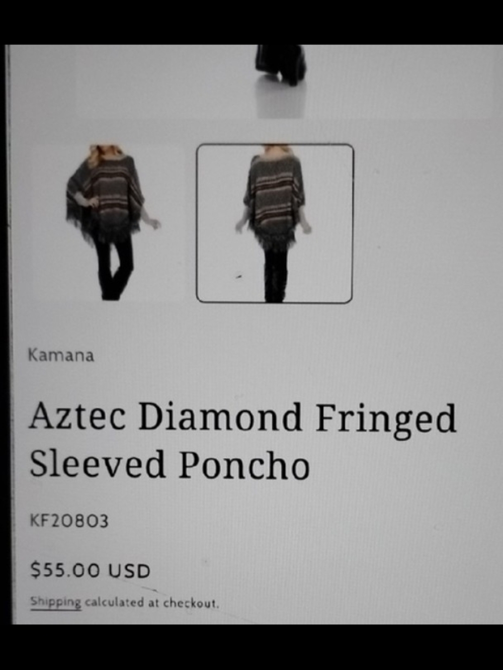 Aztec Diamond Fringed Sleeved Poncho